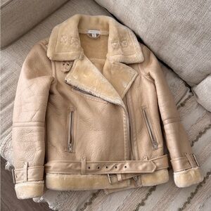 Topshop Tan Leather Jacket with Shearling